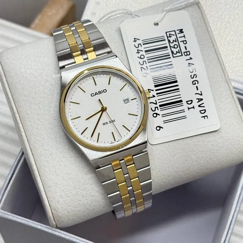 Casio Enticer Quartz White Dial Two-tone Men's Watch- MTP-B145SG-7AV